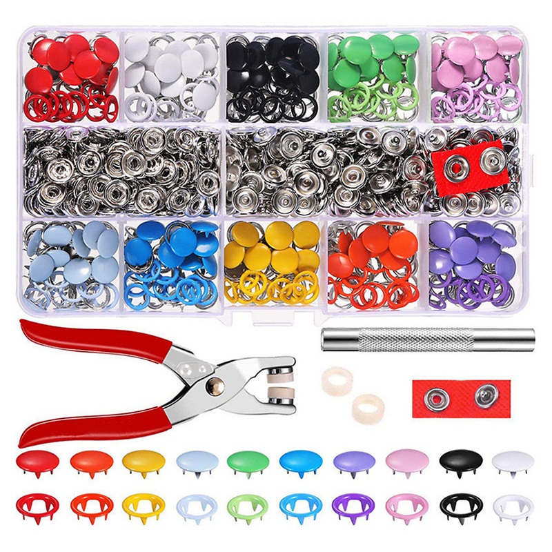 Plier Tool 100 Sets 10 Colors Metal Sewing Buttons Hollow Solid Prong