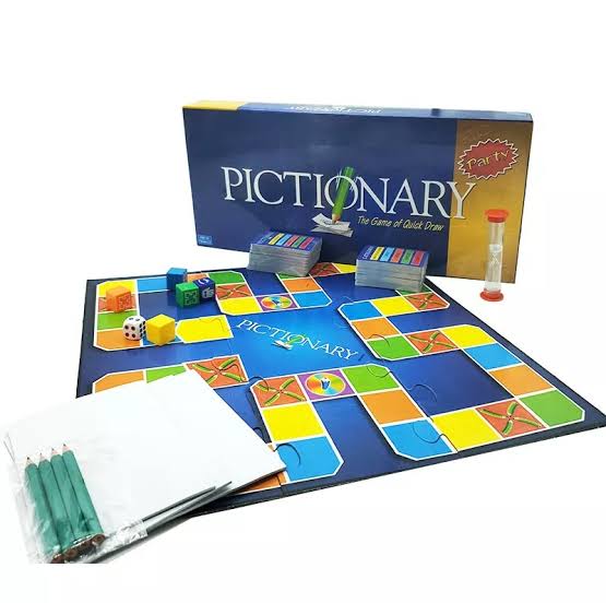 Pictionary The Game Of Quick Draw Blue Pictionary Board Game Laern And