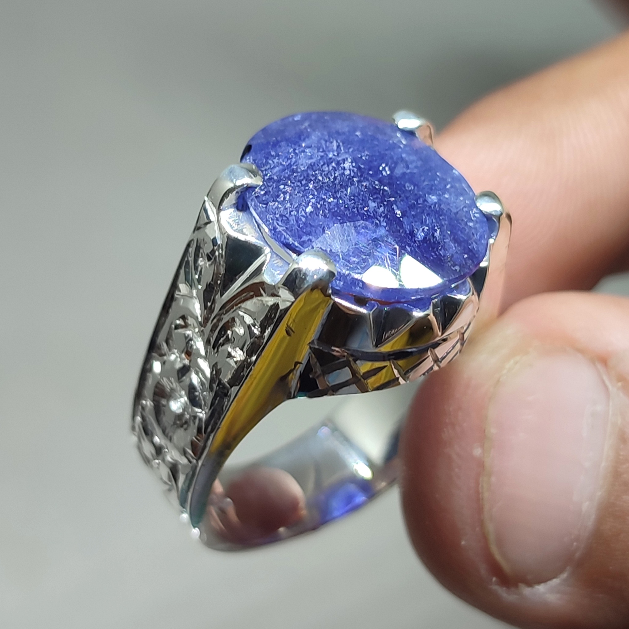 Natural Blue Sapphire Ring Gemstone Ring For Man Sterling Silver 925