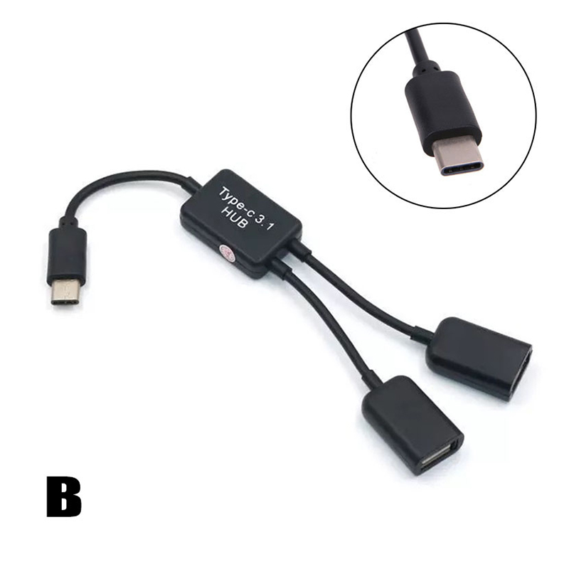 Micro Usb Type C To Otg Dual Port Hub Cable Y Splitter For Tablet Pc