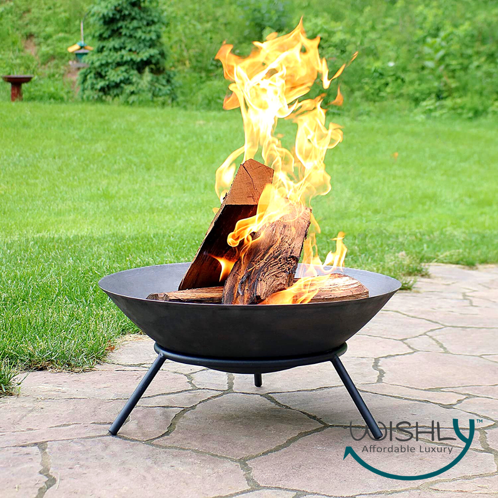 Wishly Iron Fire Pit Bowl Outdoor Inch Fireplace Wood Burning