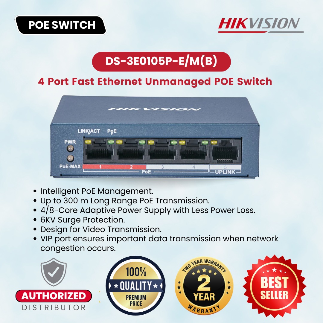 Hikvision Ds E P E M B Port Fast Ethernet Unmanaged Poe Switch