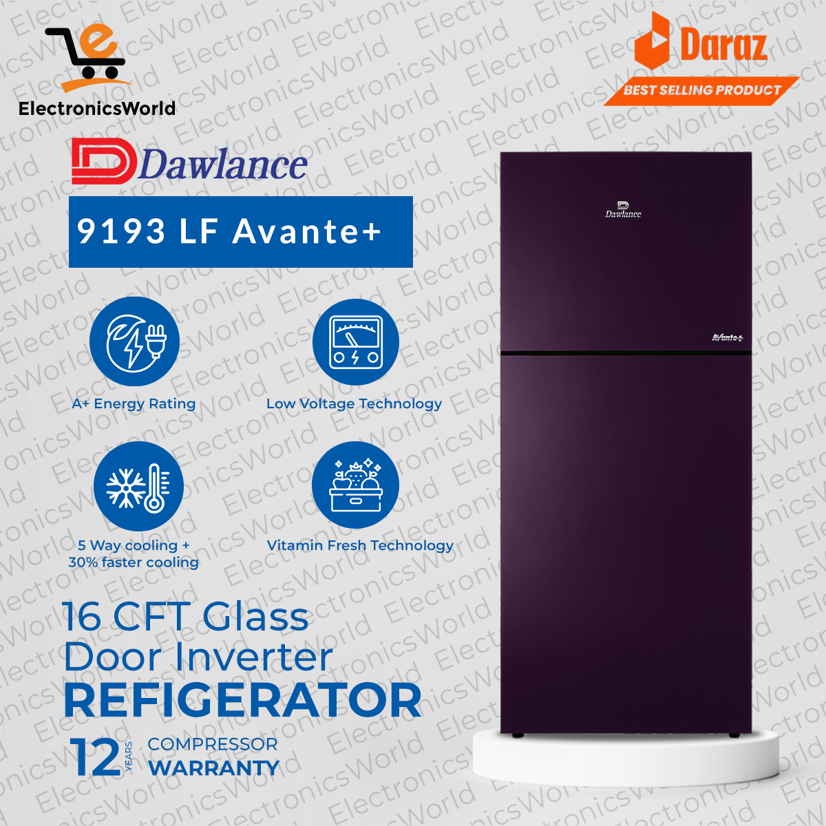 Dawlance Refrigerator 9193 WB Avante Inverter Glass Door Fridge