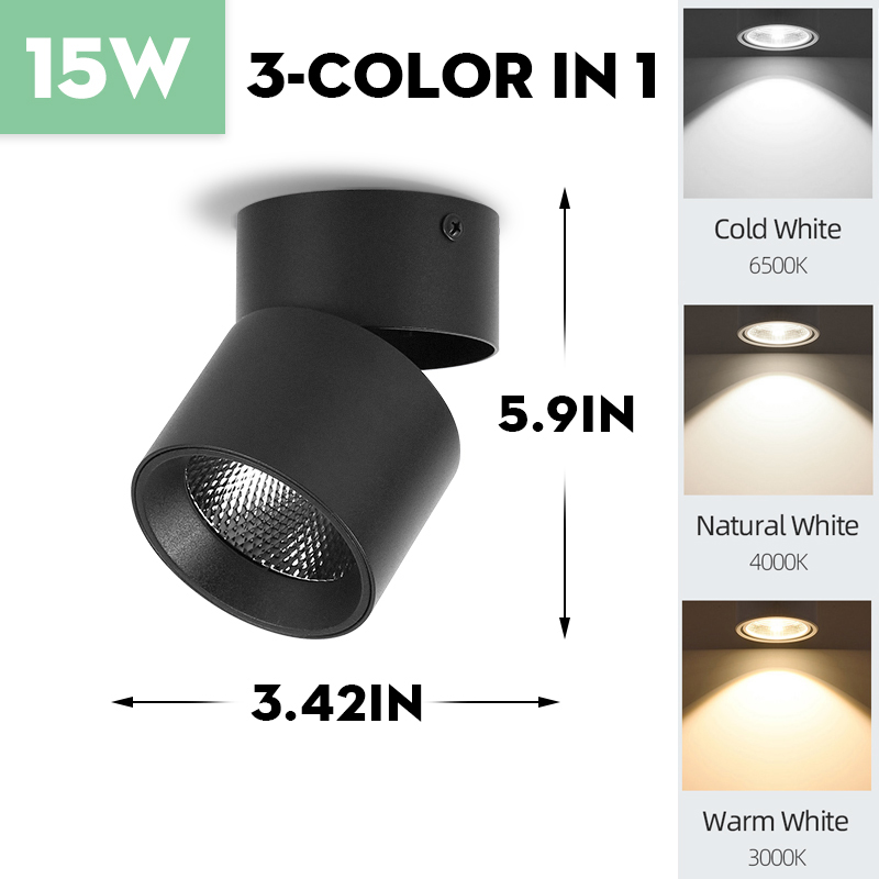 3 Color In 1 Surface Mounted LED Downlight Ceiling Light Foldable 7W