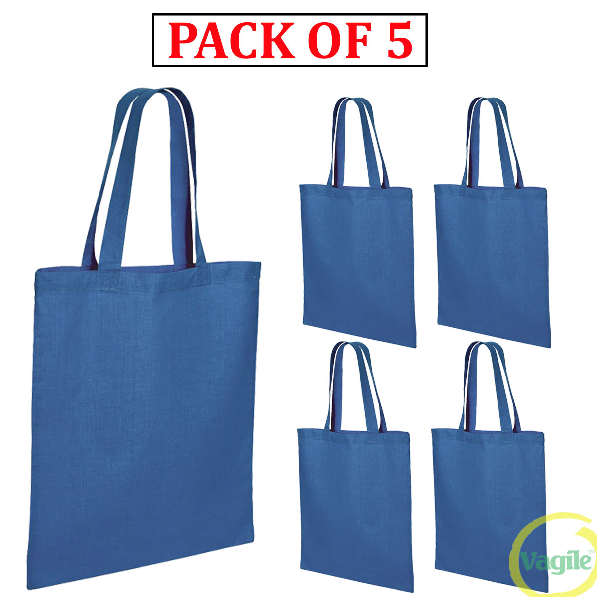 Vagile Pack Of 5 Cotton Tote Shopping Bags For Womens Plain Eco