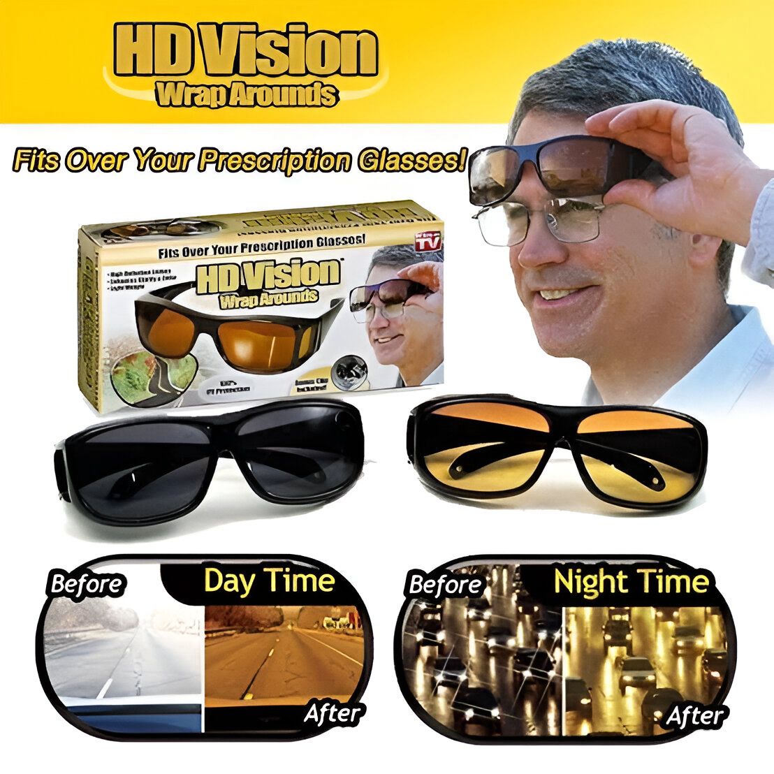 X Hd Anti Glare Night Vision Driving Sunglasses Over Wrap Around