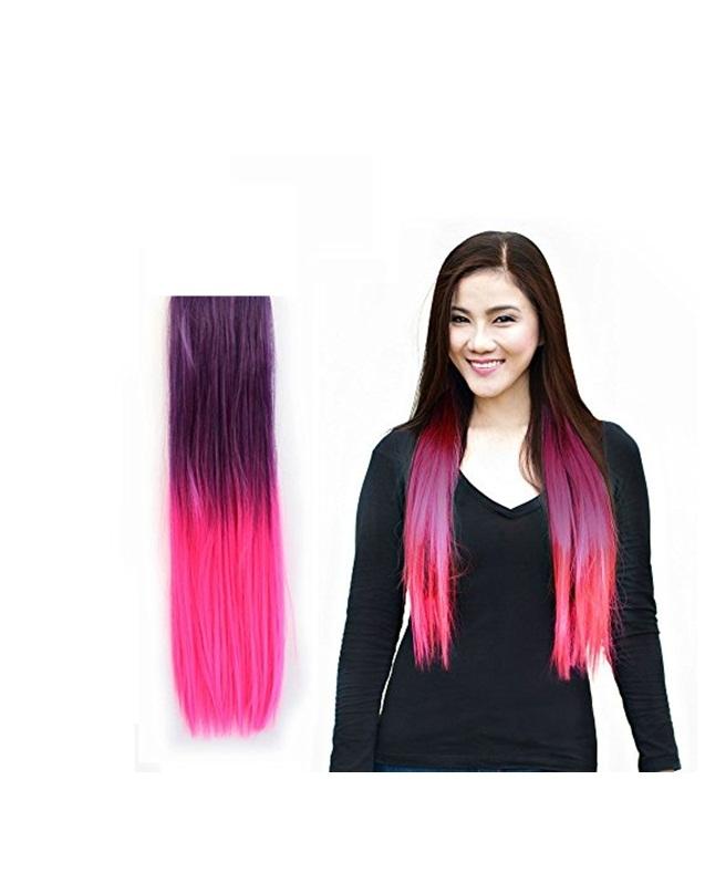 Clip In Straight Synthetic Hair Extensions - 24 Inch -Black & Rose