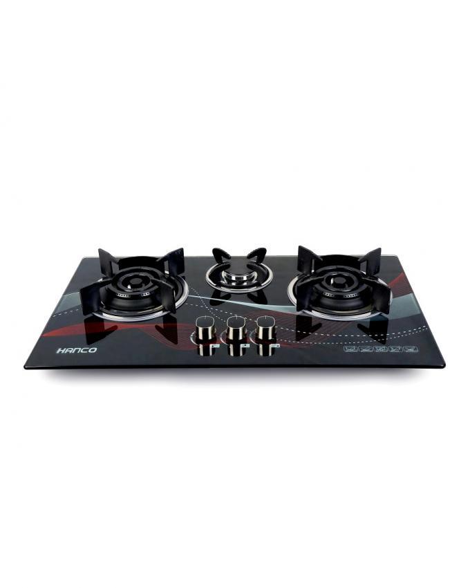 Hanco Hanco Hob Model 408 - 3 Burners Tempered Glass (black With Red Waves)