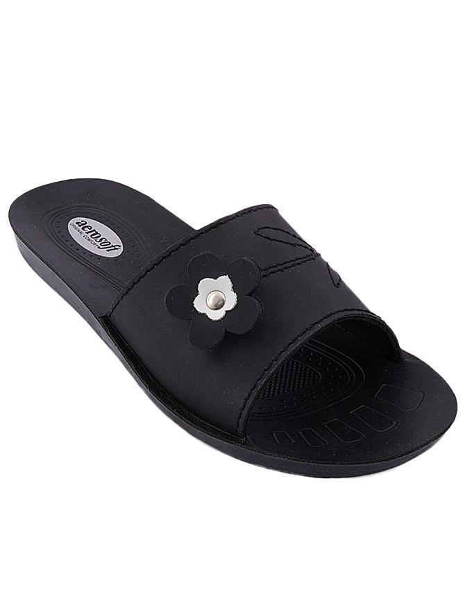 Aerosoft Black Pu Sole & Synthetic Leather Upper Ladies Slippers C1215