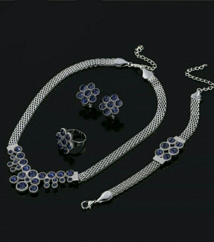 Silver Blue Cubic Zircon  Bridal Jewelry Set