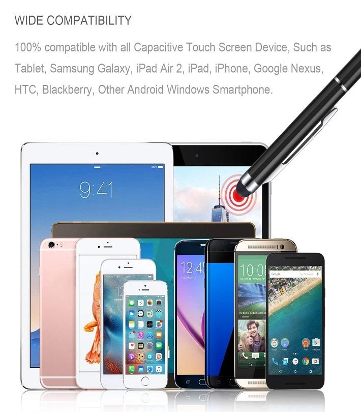 Aluminum 2 In 1 Ball Pen Touch Screen Stylus For iL phonne & Android Phone - silver