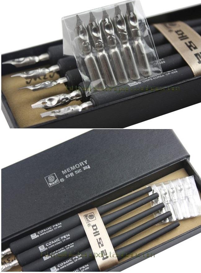 Memory 555 Series Calligraphy Dip Pen Comics Pen 5 Holder 10 Nib Set Made In Korea