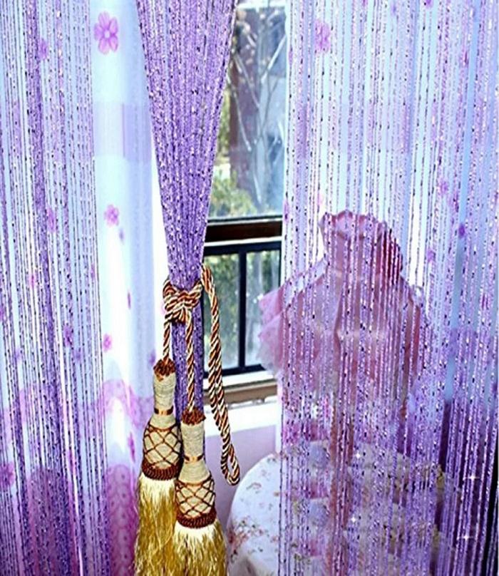 purpel Silk Tassel Window Tube Curtains