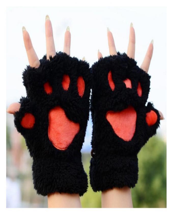 Paw Fingerless Mittens Gloves - Black