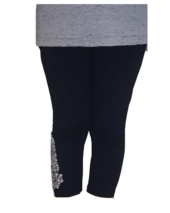 Black Cotton Lycra Capri with Embroidery
