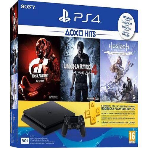 Image result for Sony PlayStation 4 500GB Slim Console with Free Games Gran Turismo - Sport, Uncharted 4 and Horizon Zero Dawn