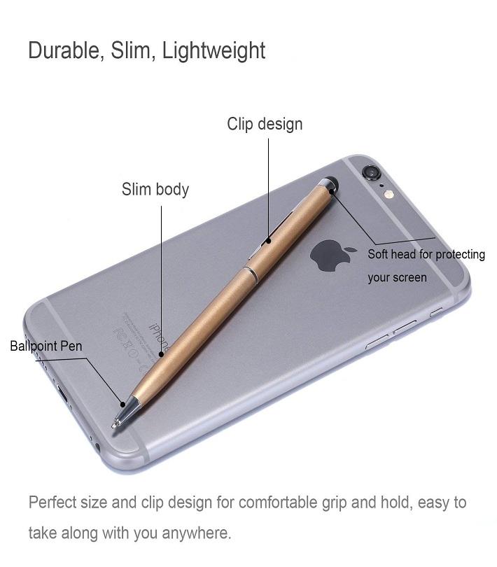 Aluminum 2 In 1 Ball Pen Touch Screen Stylus For iL phonne & Android Phone - silver