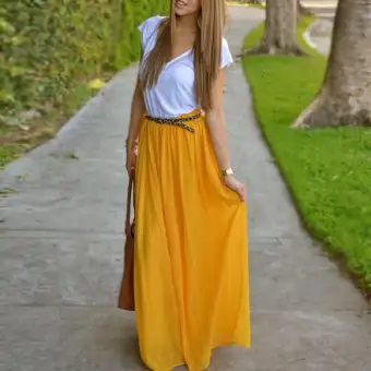 shirt and yellow skirt