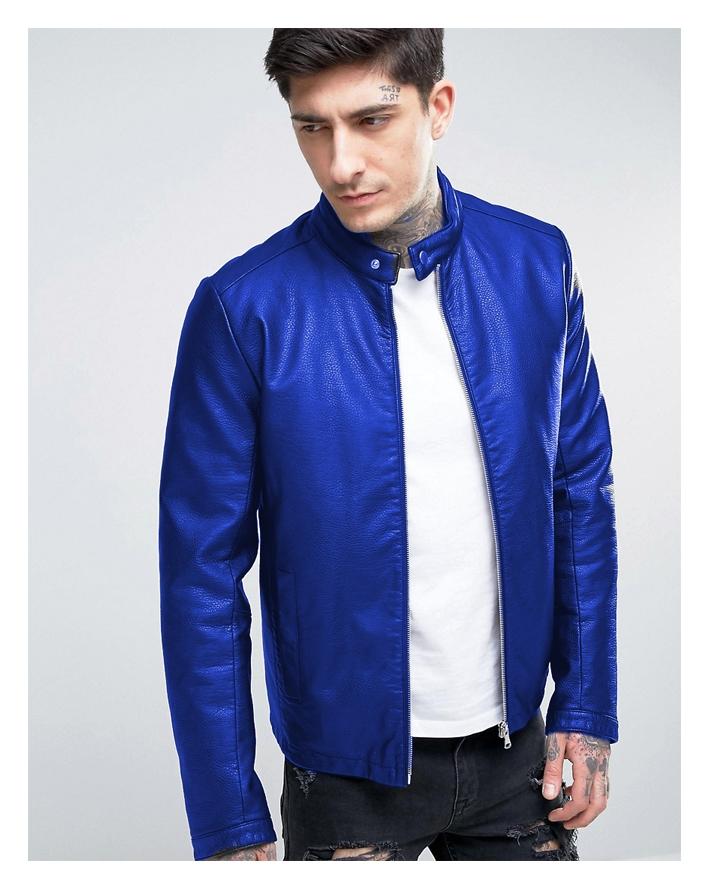 blue faux leather jacket