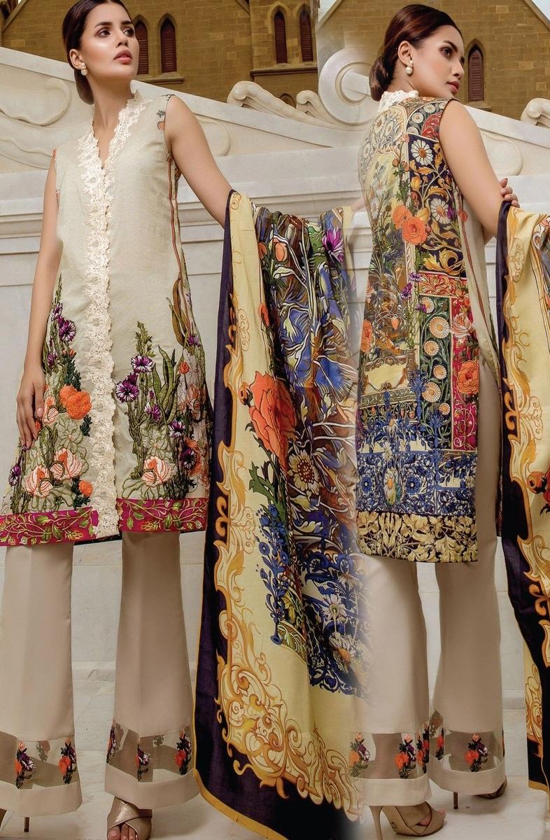 Digital Printed & Embroidered lawn 005