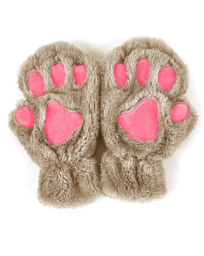 Light Brown Paw Fingerless Mittens Gloves