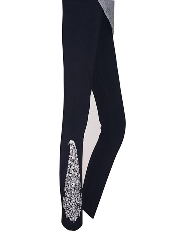 Black Cotton Lycra Capri with Embroidery