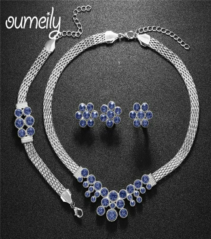 Silver Blue Cubic Zircon  Bridal Jewelry Set