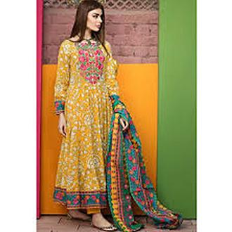 Yellow Floret Embroidery Lawn Unstitched Suit For Women - 3 Piece