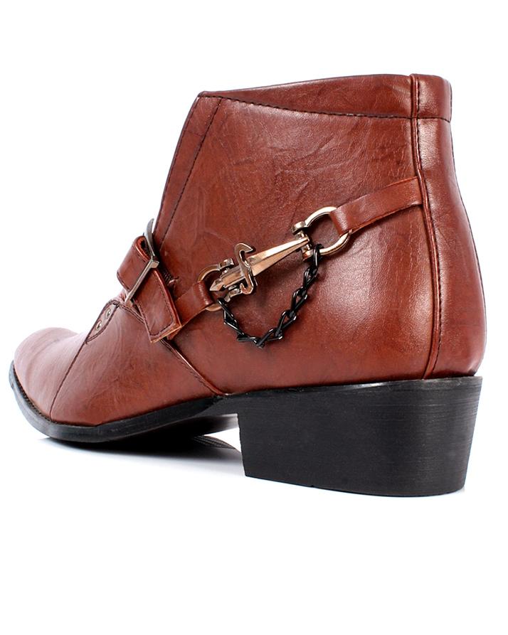 Chocolate Brown Leather Cowboy Pointed Toe Slip On Ankle Boots For Men