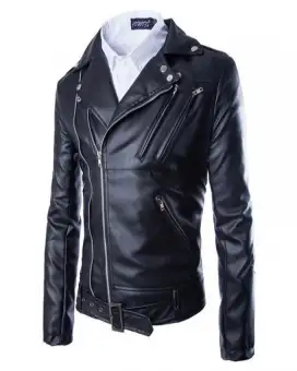 collarless leather moto jacket