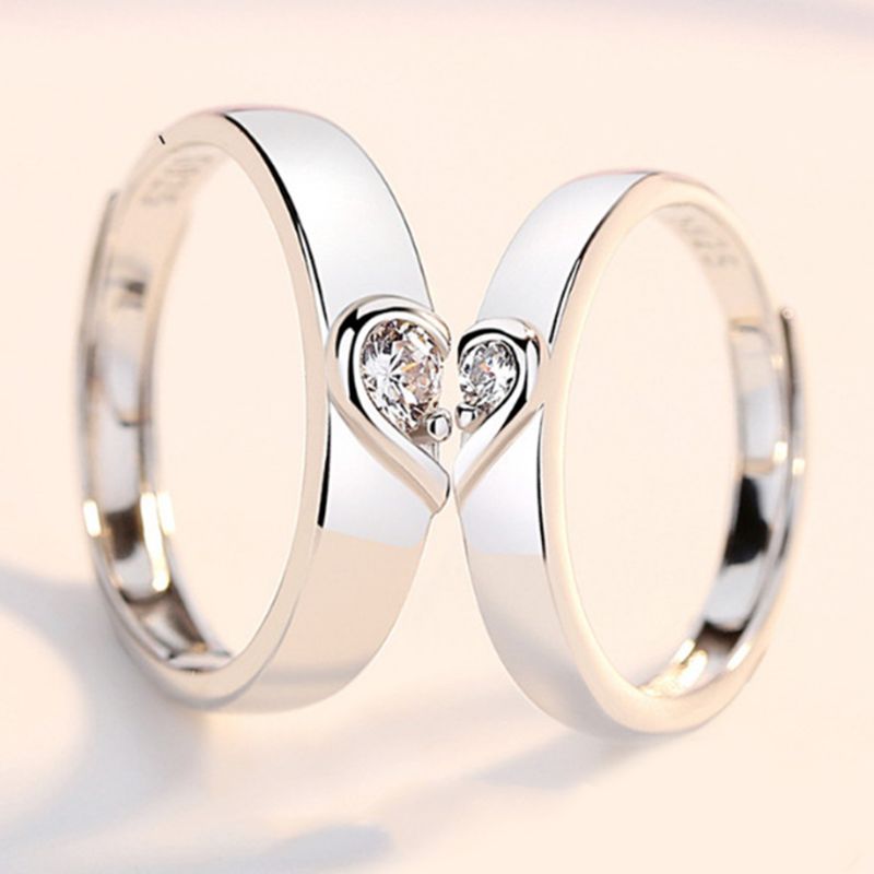 His and Her Heart Couple Rings Adjustable Lover Rings Engagement Wedding Rings Band Friendship Matching Rings Gift