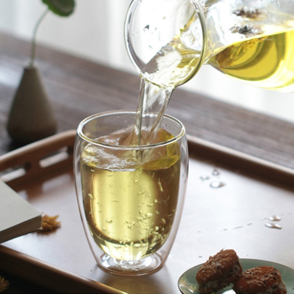 Heat Resistant Double Wall Glass Milk Coffee Water Juice Cup - 350Ml