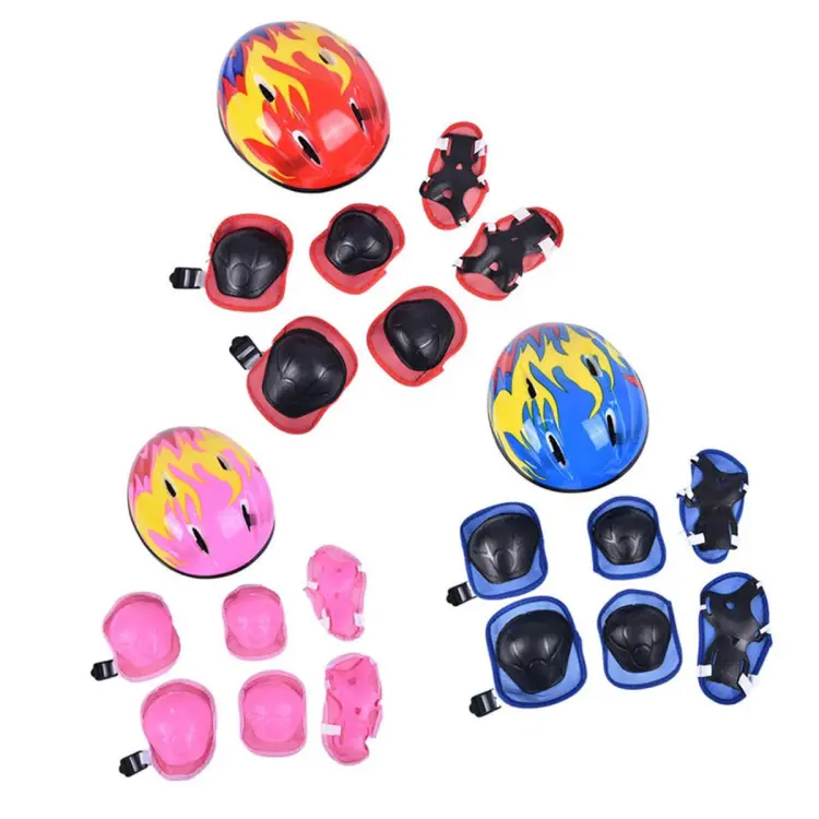 7Pcs/set Cycling Protective Gear Bicycle Helmet Skating Knee Wrist Guard  Sports Roller Elbow Pad Adjustable Child Kids Gift