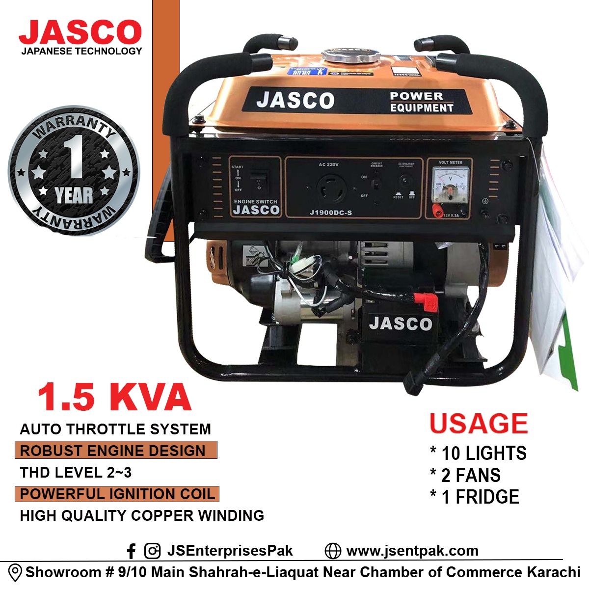 JASCO RIGGID DRIVEN BY JASCO KVA GASOLINE GENERATOR WITH BUILT IN