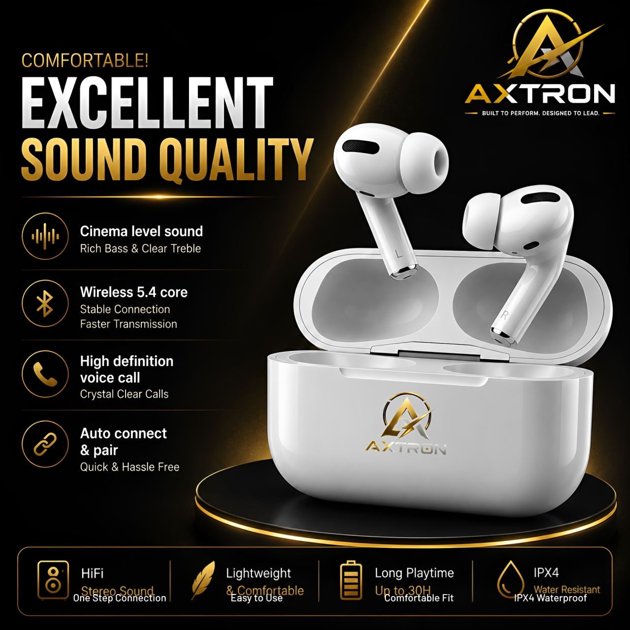 M19 TWS (True Wireless Stereo) Bluetooth Handsfree Earphones Headset With HiFi Stereo Sound & Touch Control System (Connected With All Bluetooth Devices).