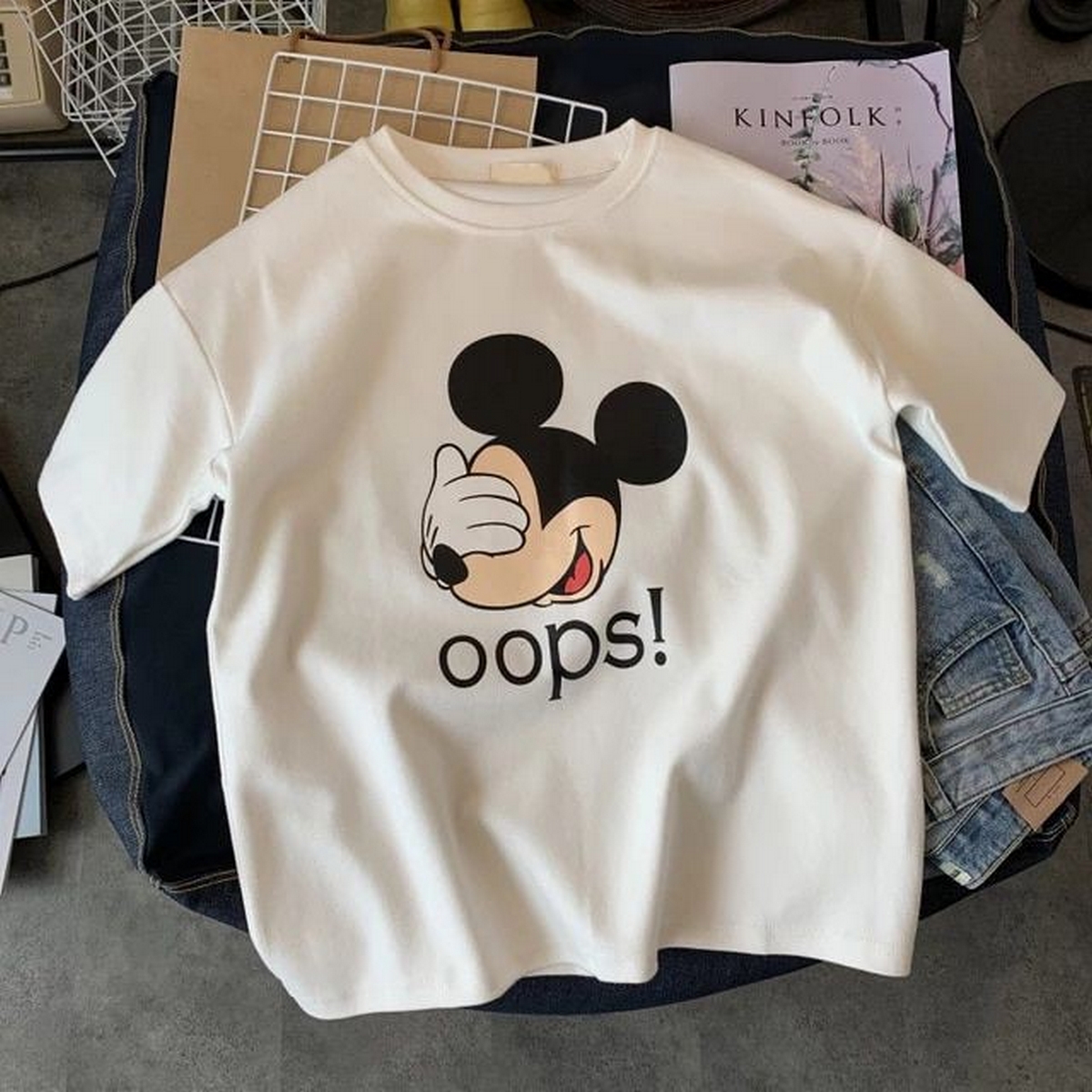 T Shirt Design Stylish And New -Micky Mouse -Oops Printed Summer Collection Shirt Smart Fit Round Neck Half Sleeves Tee Shirt
