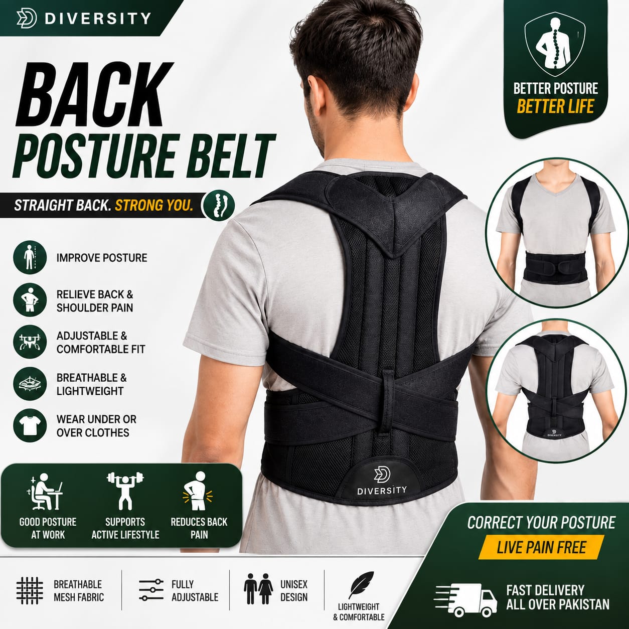 Back Posture Belt Posture belt, Posture corrector belt, Back support belt, Backbone Belt, Spine Support Belt, Back Pain Relief Shoulder Back Support Belt