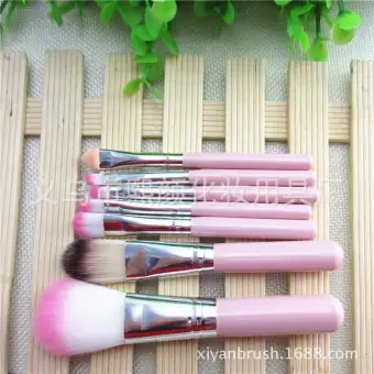 Hello Kitty Pink Black 7pc Set Mini Makeup Brush Set Cosmetics Kit