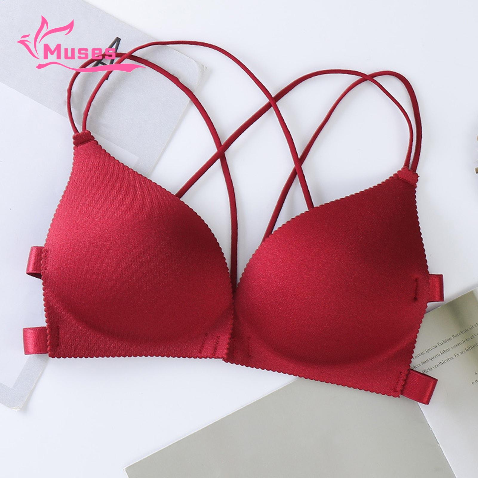 Muses Mall Front Closure Wire Free Women Bra Padded Bralette Push Up