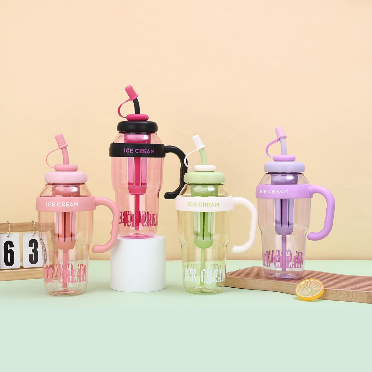 Dazzio.pk - 1300ML Large Capacity Detox Water Bottle with Straw for Girls  Leakproof Plastic Sports & Gym Mug  Cute Portable Tumbler for Summer, Travel, Fitness, Kids & Milk Tea.