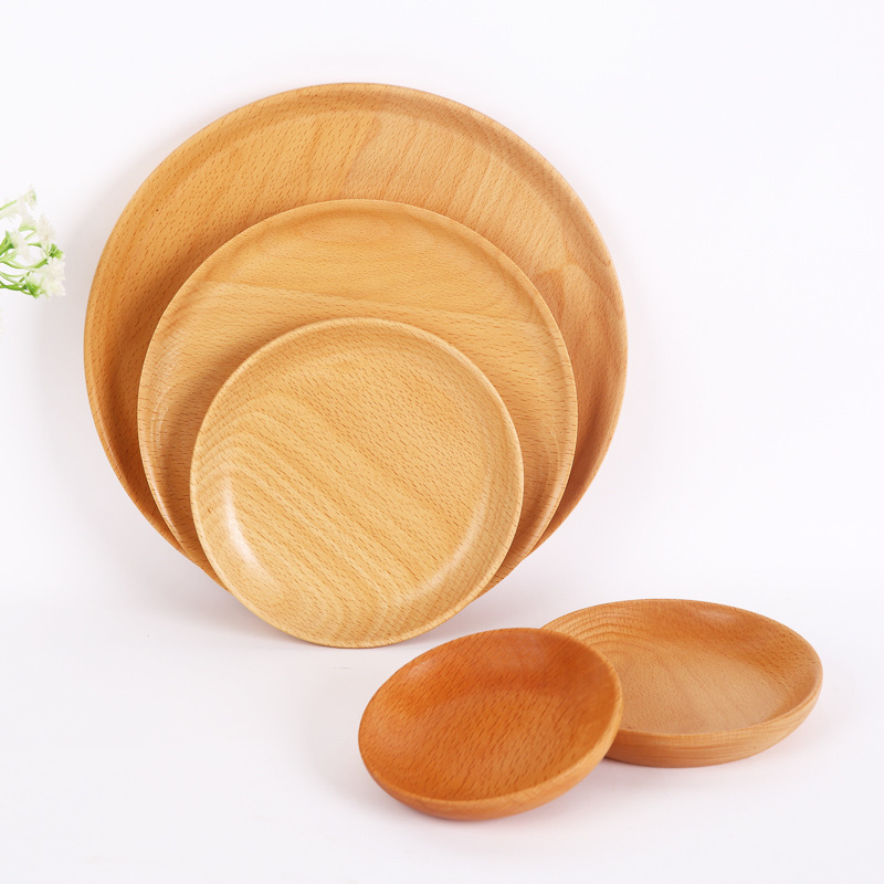 Panda Online 1PCS 15cm Natural Round Wooden Plates Beech Wood Tray Cake