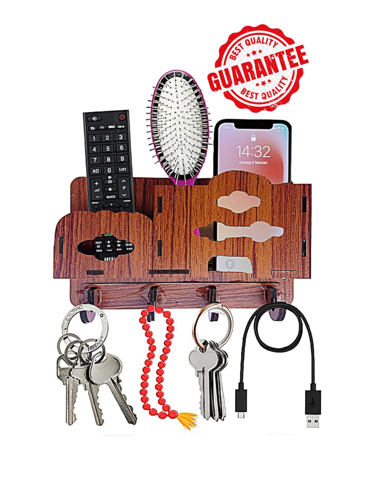 Wall-Mounted Wooden Organizer for Keys, Phone, and Other Essentials - Modern Home Decor Accessory
