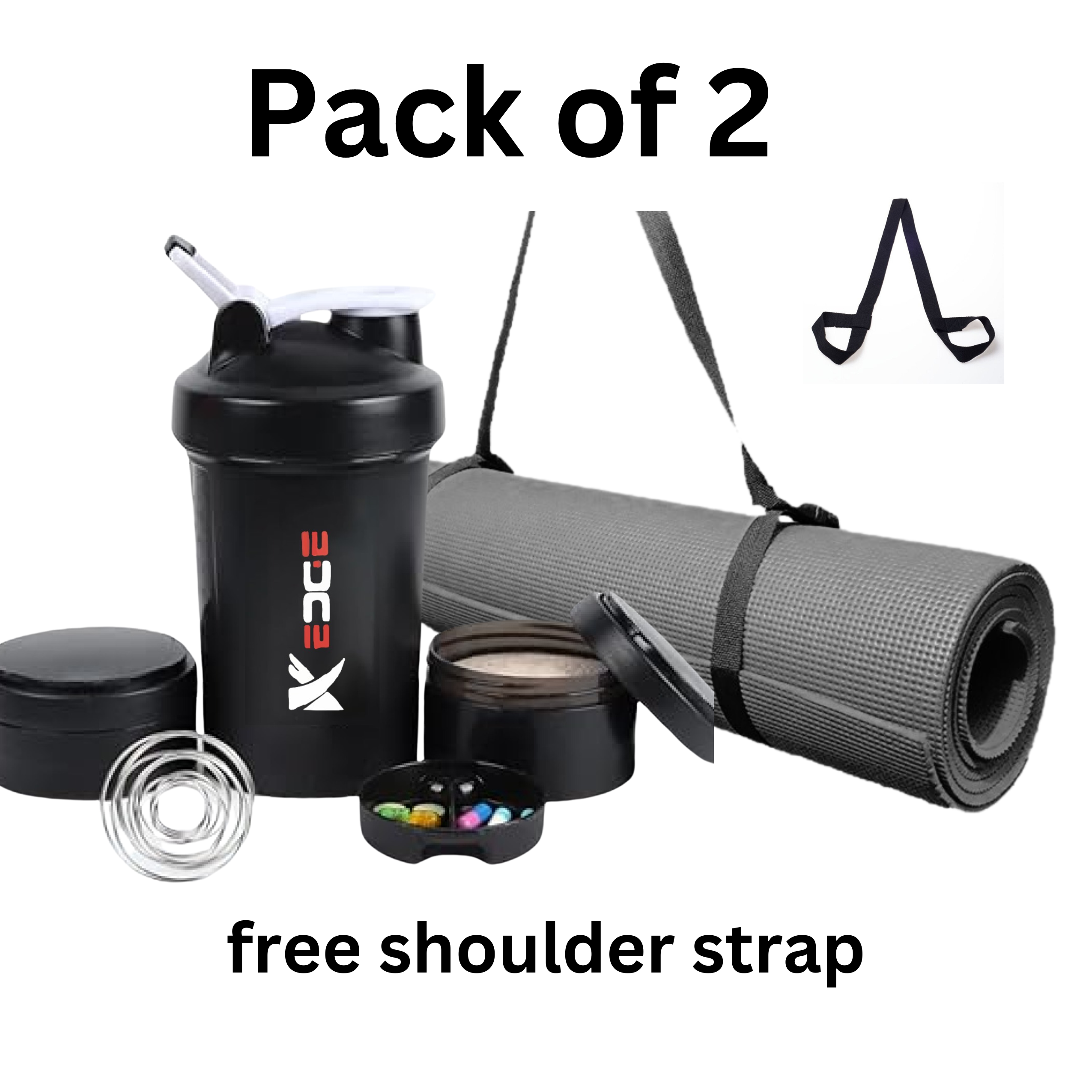 6mm Yoga Mat + Protein shaker Bottle Best Quality / Prices Anti slip mats with free Shoulder Strap for Men and Women. Fitness Zone