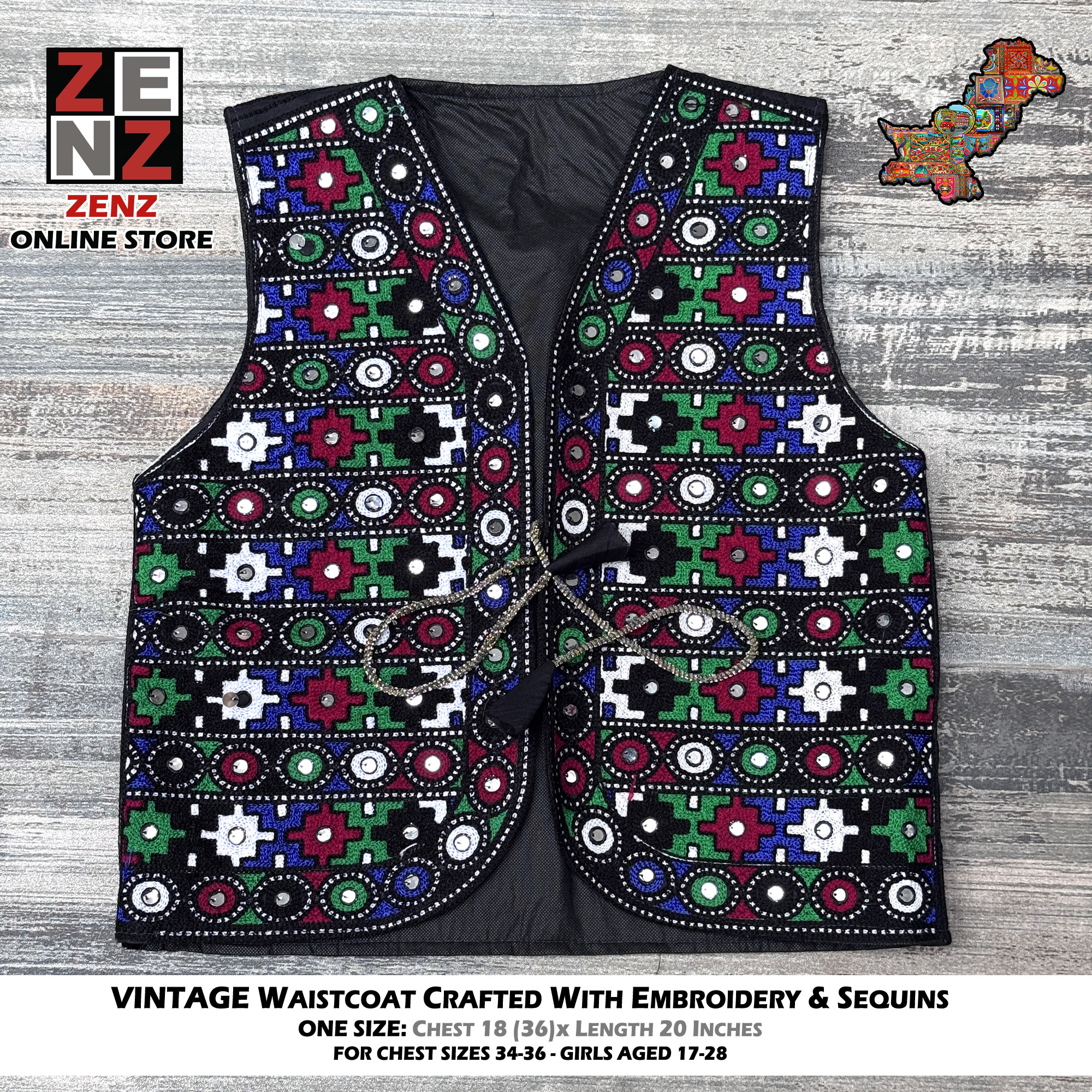 Vintage Sindhi Traditional & Cultural Party Wear Waistcoat Koti for Girls Women Embroidered Multicolour Waist Coat Gilet by ZENZ Floral Embroidery Chest Size 34-36 Inches