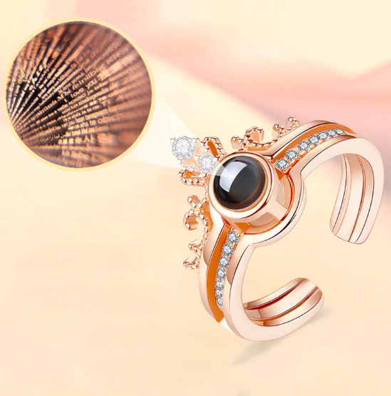 Love Ring for Girls I Love You 100 Languages Luxury Female Bridal Wedding Ring Set Fashion Projection Ring Love Romantic Memory Lovers Ring