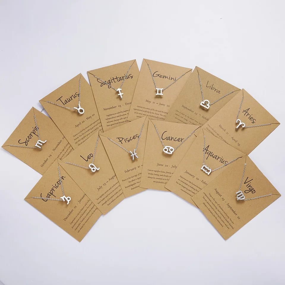 Star Zodiac Sign 12 - Constellation Necklaces - Pendant Charm Silver Chain - Choker Necklaces for Women - Jewelry Cardboard | Bismillah Bazar