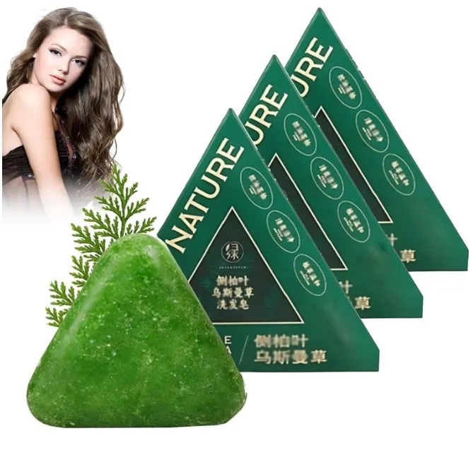 Nature Triangle Shampoo Bar Green Soap 120g | Herbal Solid Shampoo | Helps Control Oil & Dandruff | Smooth & Shiny Hair | Eco-Friendly Hair Cleansing Bar | For Men & Women