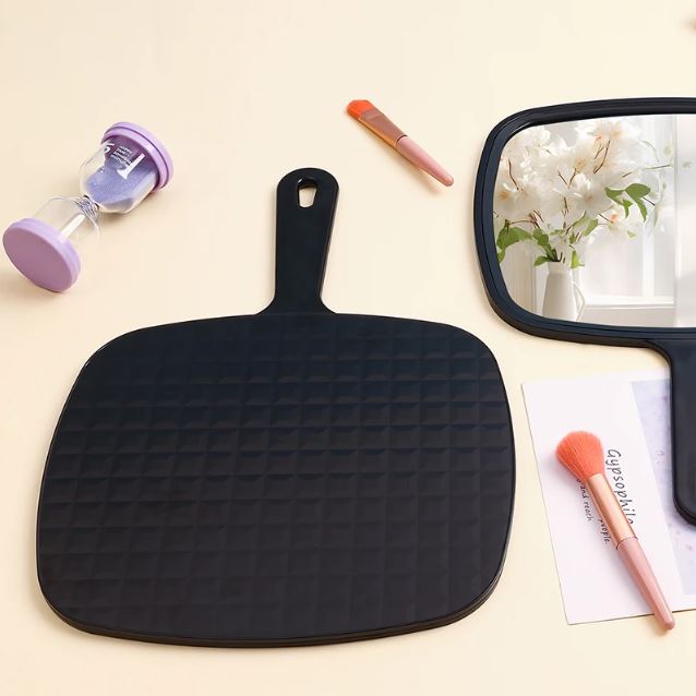 Handheld Mirror Professional Handheld Salon Barbers Hairdressers Mirror with Handle Practical Hand Mirror for Home (Black)