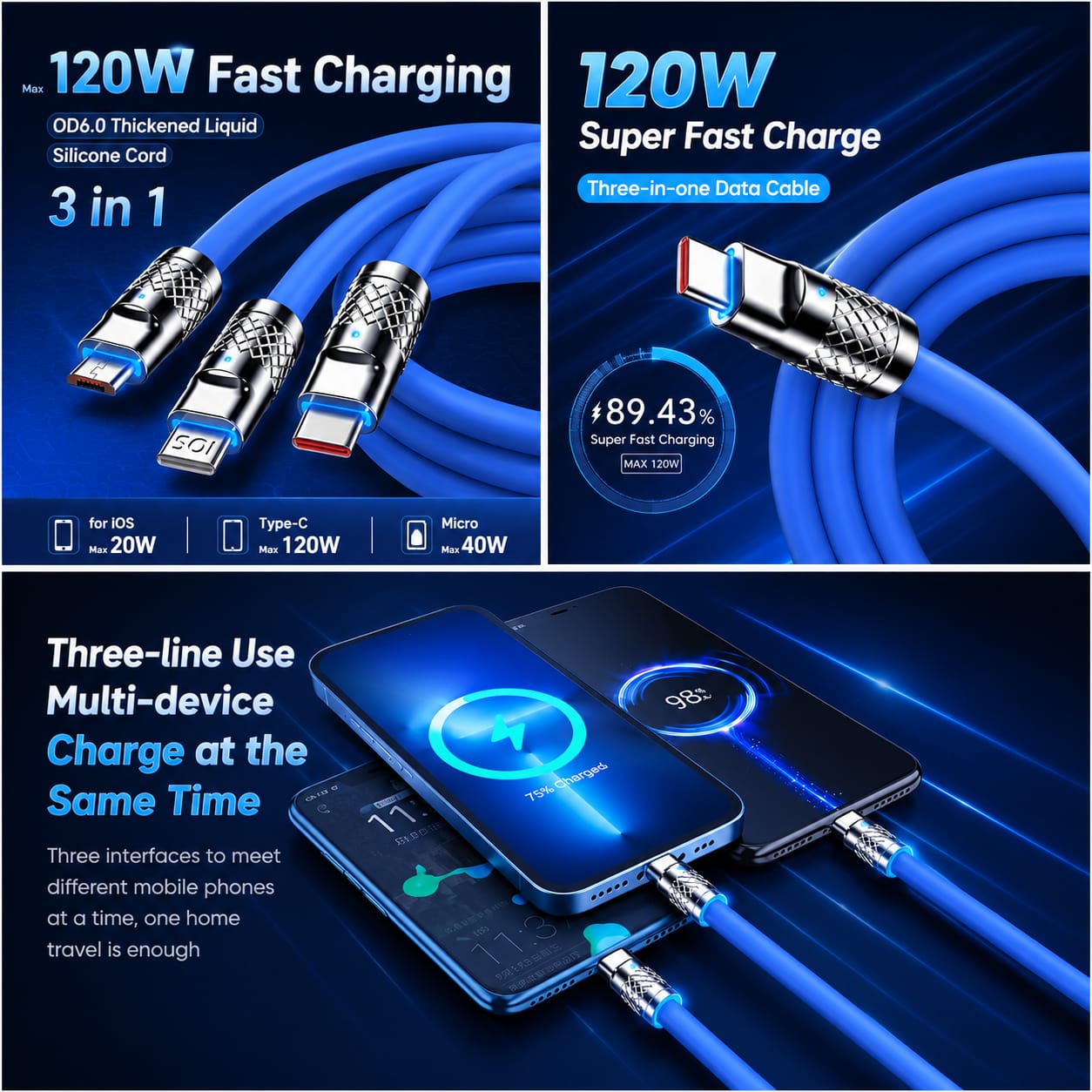 🔌 3 in 1 & 4 in 1 Charging Cable 0.2 | Multi USB Charging Cable | Fast Stable Charging Wire | Android Type-C Devices | Mobile & Power Bank Cable | Universal Charging Cable