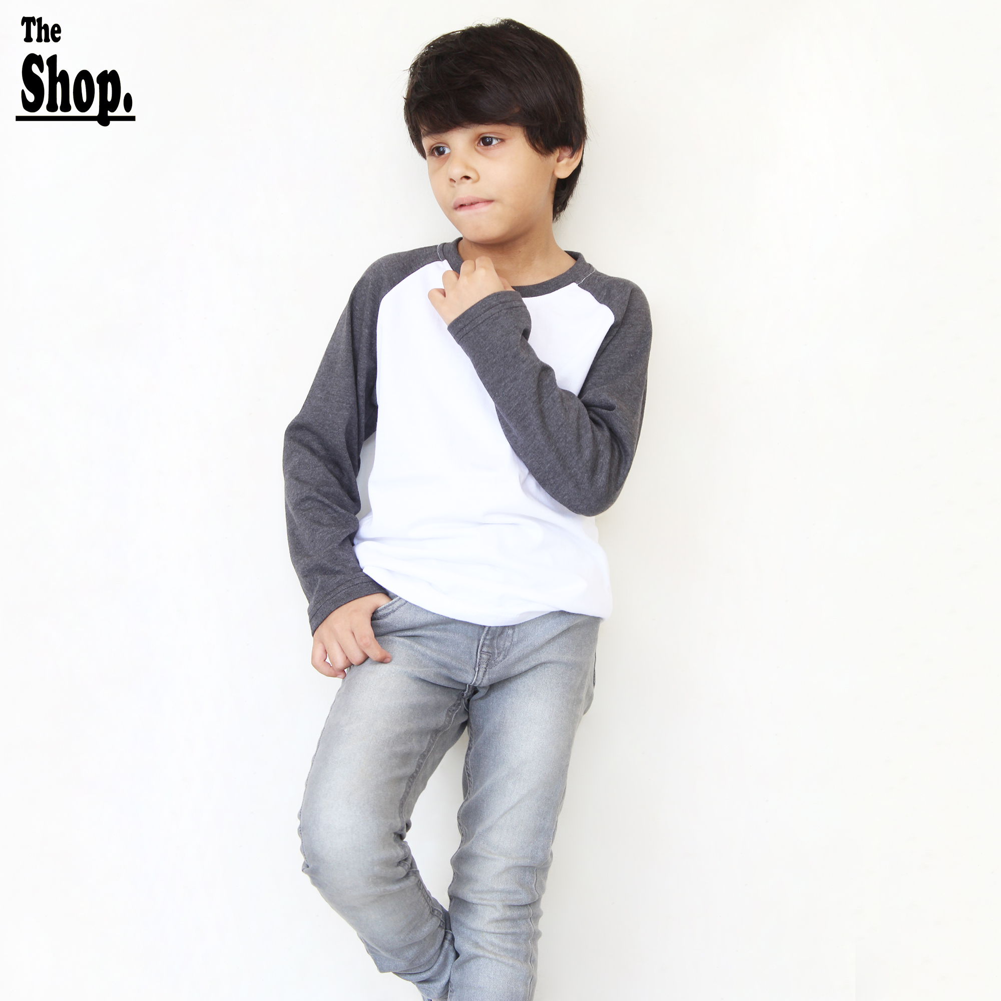 The Shop - Contrast Baseball Grey Sleeves Raglan Full Sleeves T-Shirt For Boys & Girls Kids, 1 Year To 14 Years - CG-RFS1